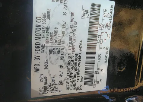 2006 Ford F-150 Xlt z USA, uszkodzony, nr VIN 1FTRW12W96KB94764